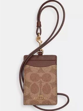 Authentic Coach Signature Canvas Lanyard Card Case